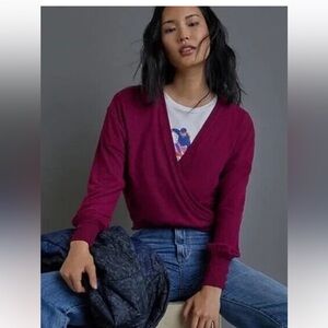 Anthropologie Rocio Hacci  Textured Knif Faux‎ Wrap Surplice Top Size XS